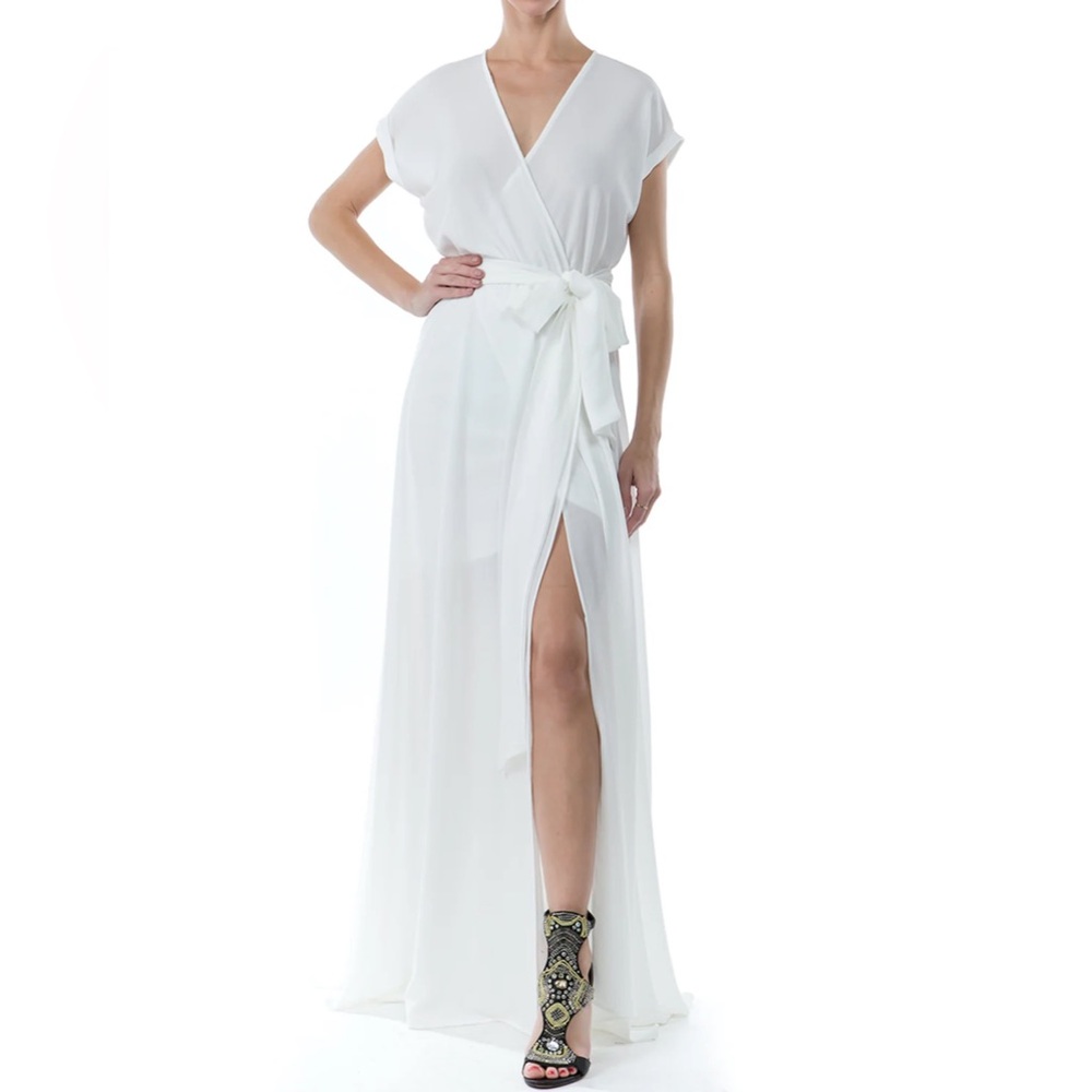 Meghan LA Elegant White Wrap Dress